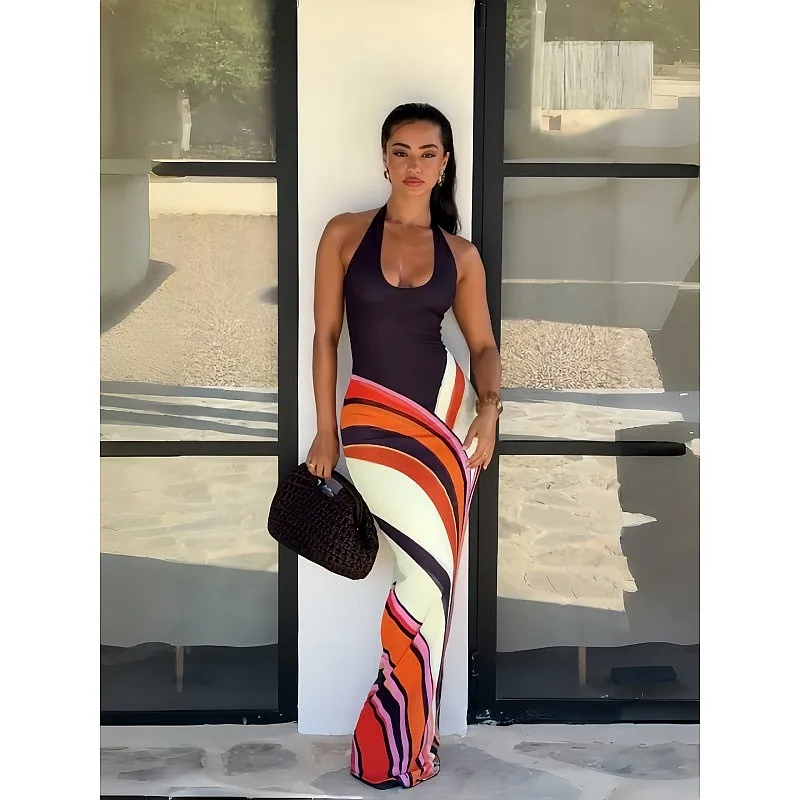 African Oil Painting Print Long Dress Summer Elegant Beach Dresses Jumpsuit Playsuit