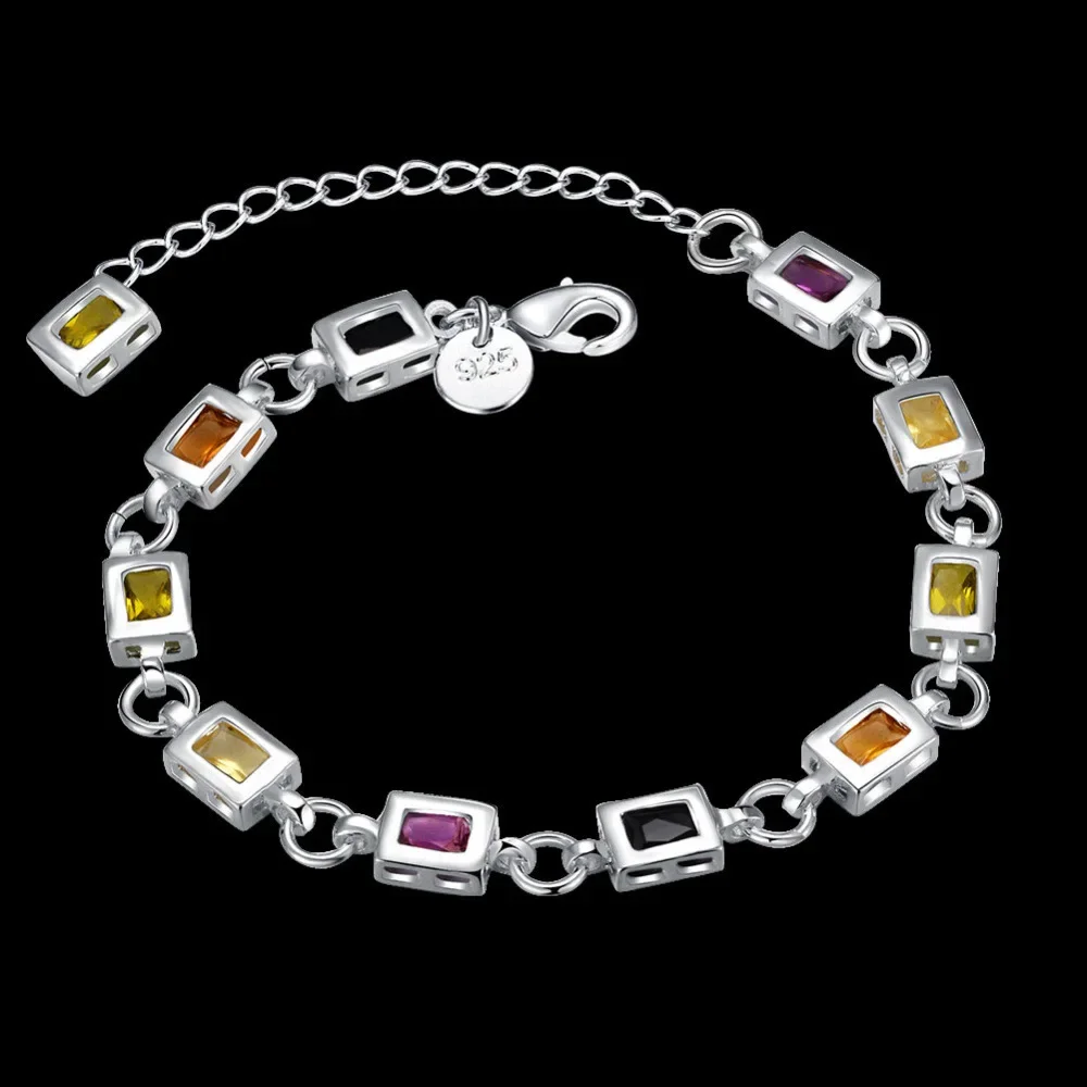 Bracelet en argent Sterling 925 pour femmes, beau Bracelet en cristal de couleur Noble, accessoires de mariage, bijoux de fête à la mode