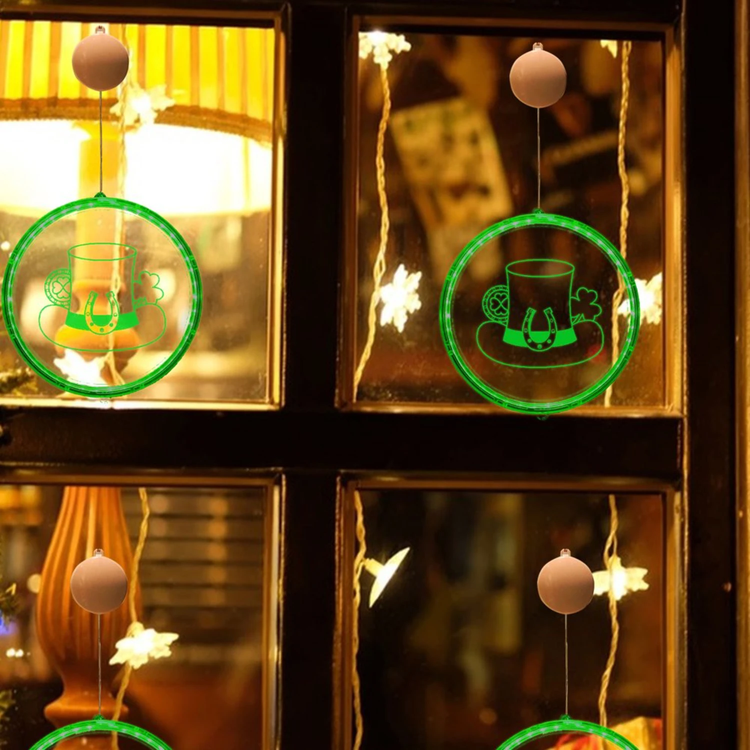 St. Patrick's Day Green Clo-Ver Hat Window Lights - Battery Operated Indoor Decor