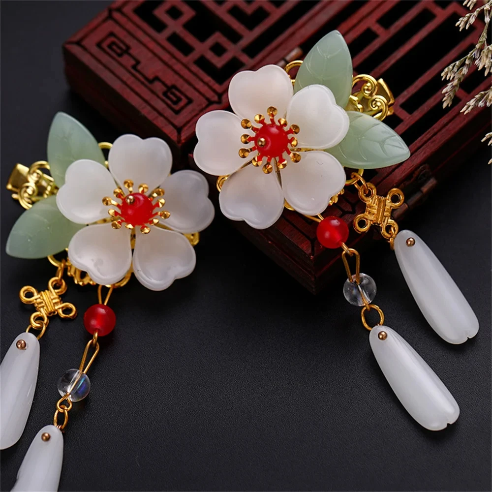 2pcs Chinese Hanfu Hair Clips Hairpins Rhinestone Flower Girls Pink Barretes Crystal Tassel Children Hair Accessories Jewelry