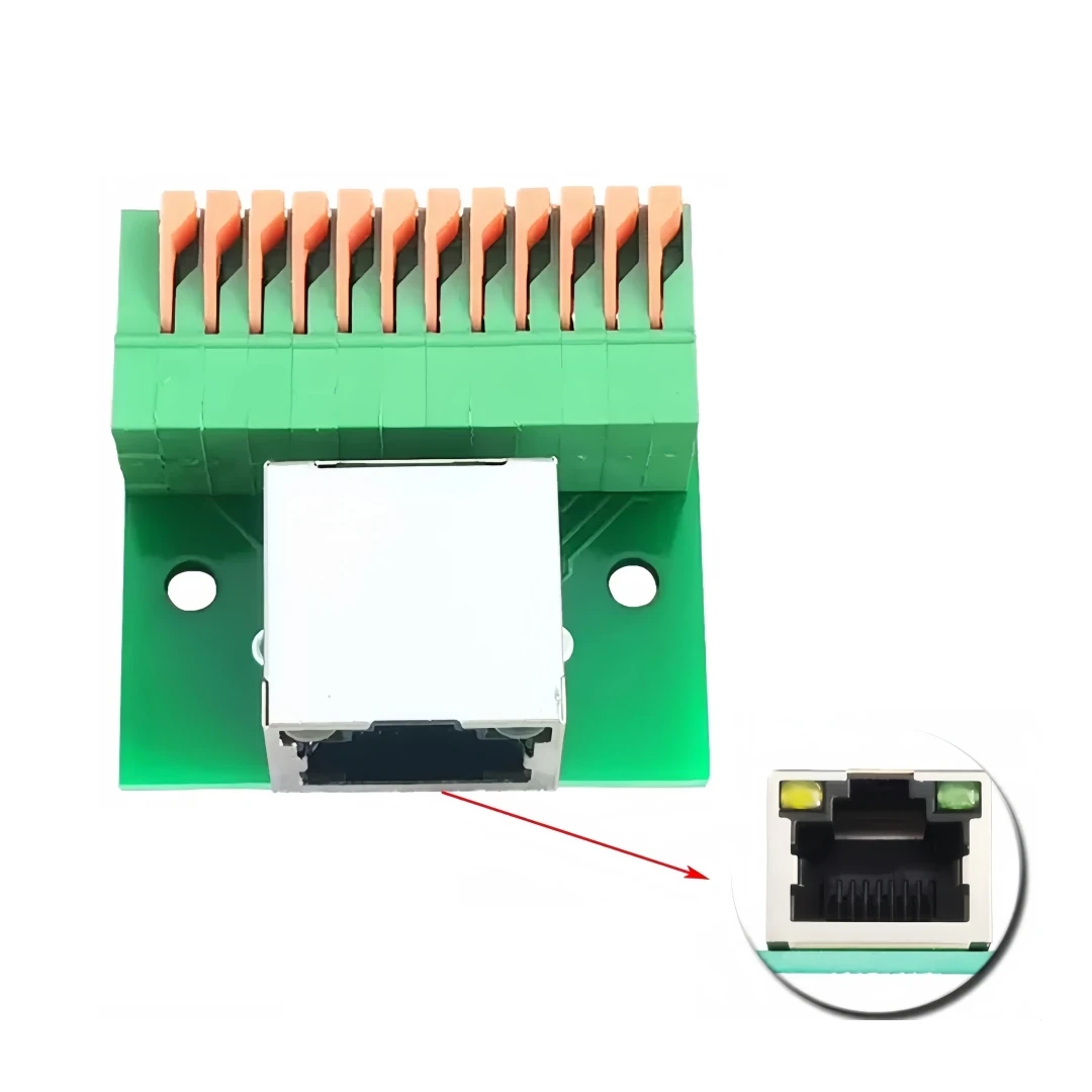 1PCS RJ45 Port terminal with light no soldering wire terminal conversion board female guide rail Install the terminal board