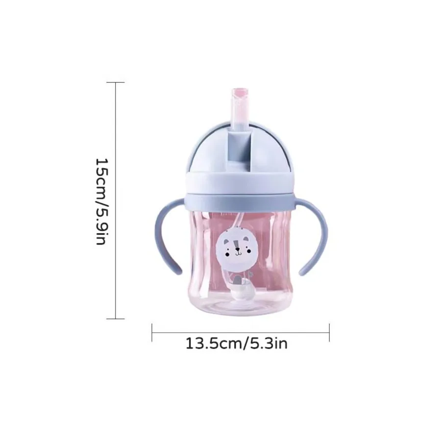 Cartoon Straw Mug, 250ml Drop-proof Student Campus Drinking Mug Inverted No Leakage Small and Cute Portable