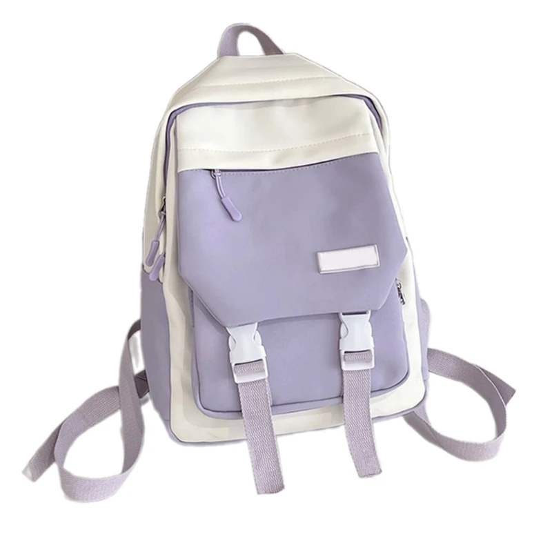 Mochila Color en contraste para mujer, mochila viaje pequeña para niña, mochila escolar con cremallera para trabajo