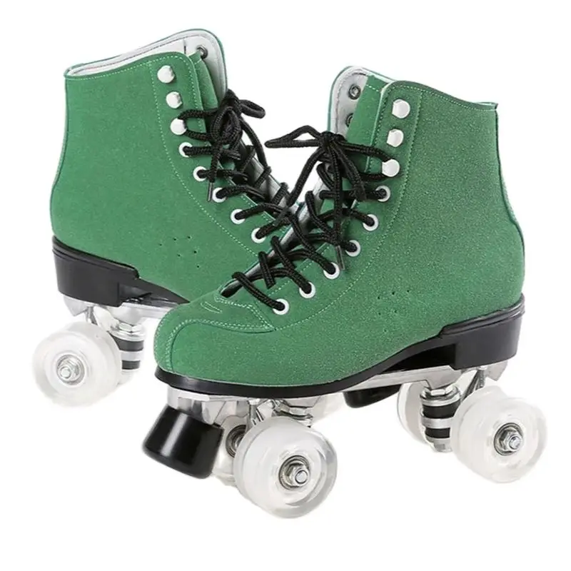 Mens Roller Skate Double Line Quad Skate Suede Skating Shoes Unisex Sport Patines Aluminum Brackets Sliding Boots Size 34-45