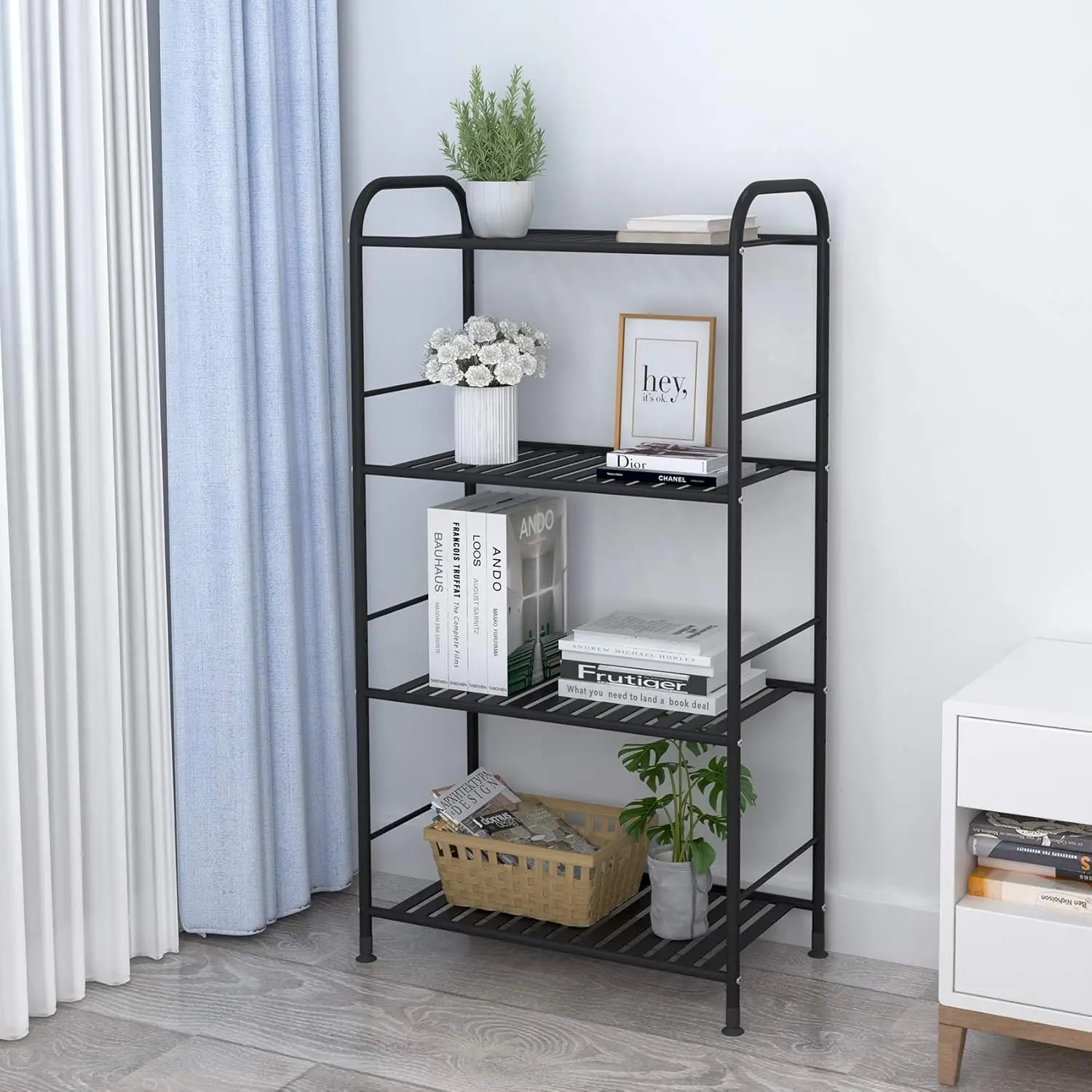 Estantería ajustable de 4 niveles, estante de almacenamiento resistente, organizador, estante esquinero de Metal para cocina, sala de estar, lavandería