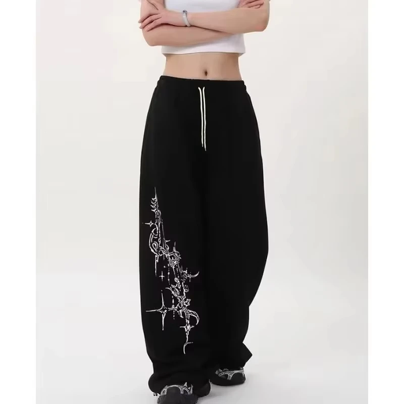 Unisex Quick Dry Straight‑Leg Pants Abstract Sketch Graphic Print Drawstring Loose Casual Sports Trousers Y2K Streetwear Bottoms view 2
