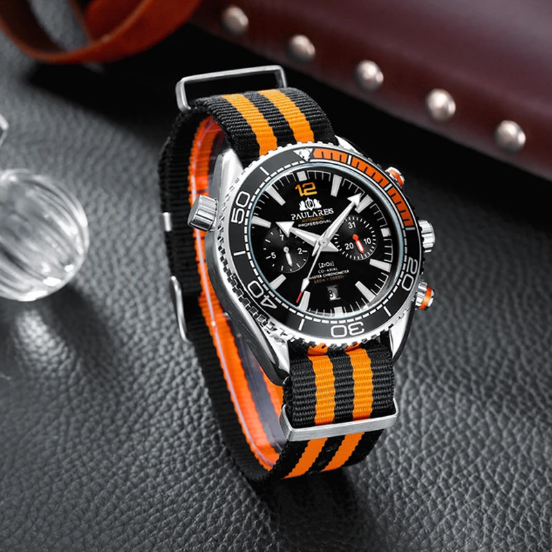 PAULAREIS P Brand Automatic Mechanical Watch for Men Canvas Nylon Strap Waterproof Luminous Multifunction Date Week Watches Male
