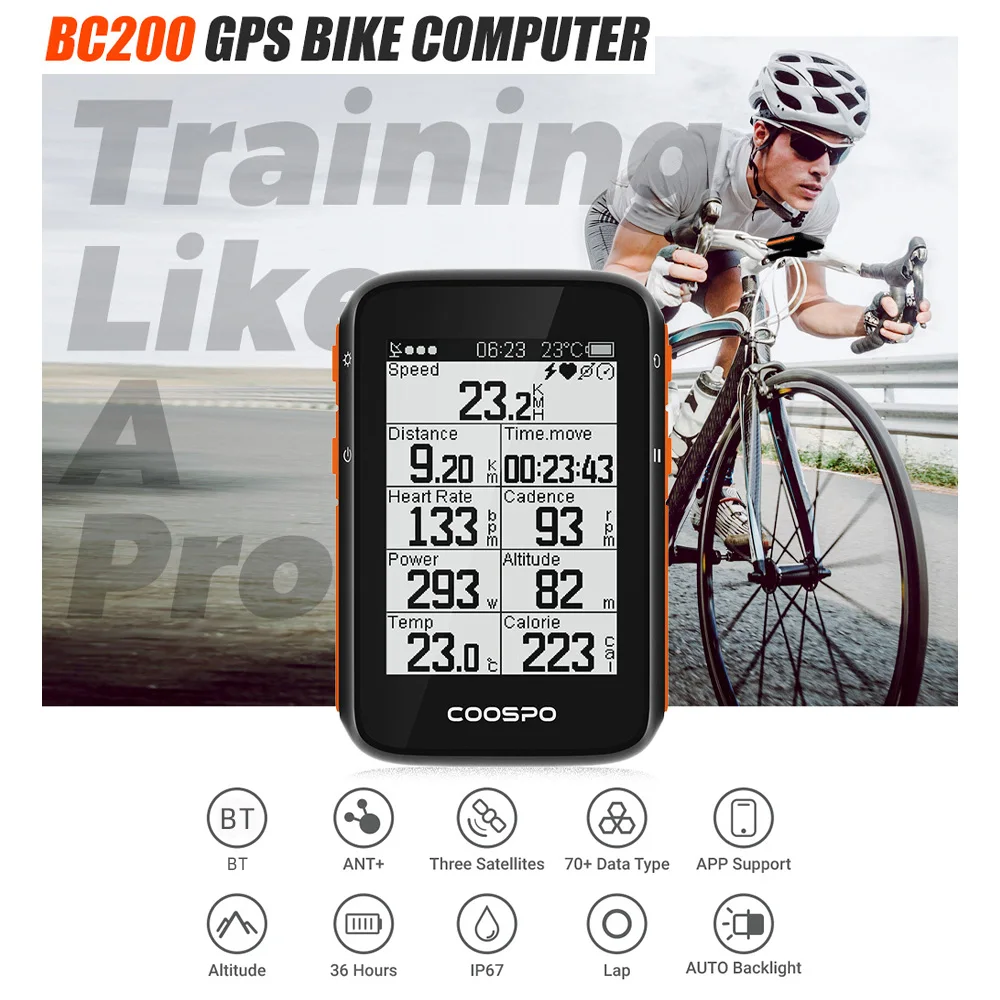 Wireless Bike Computer Waterproof Bicycle GPS Computer with Auto Backlight LCD Screen BT Speedometer Odometer for Road Bike MTB