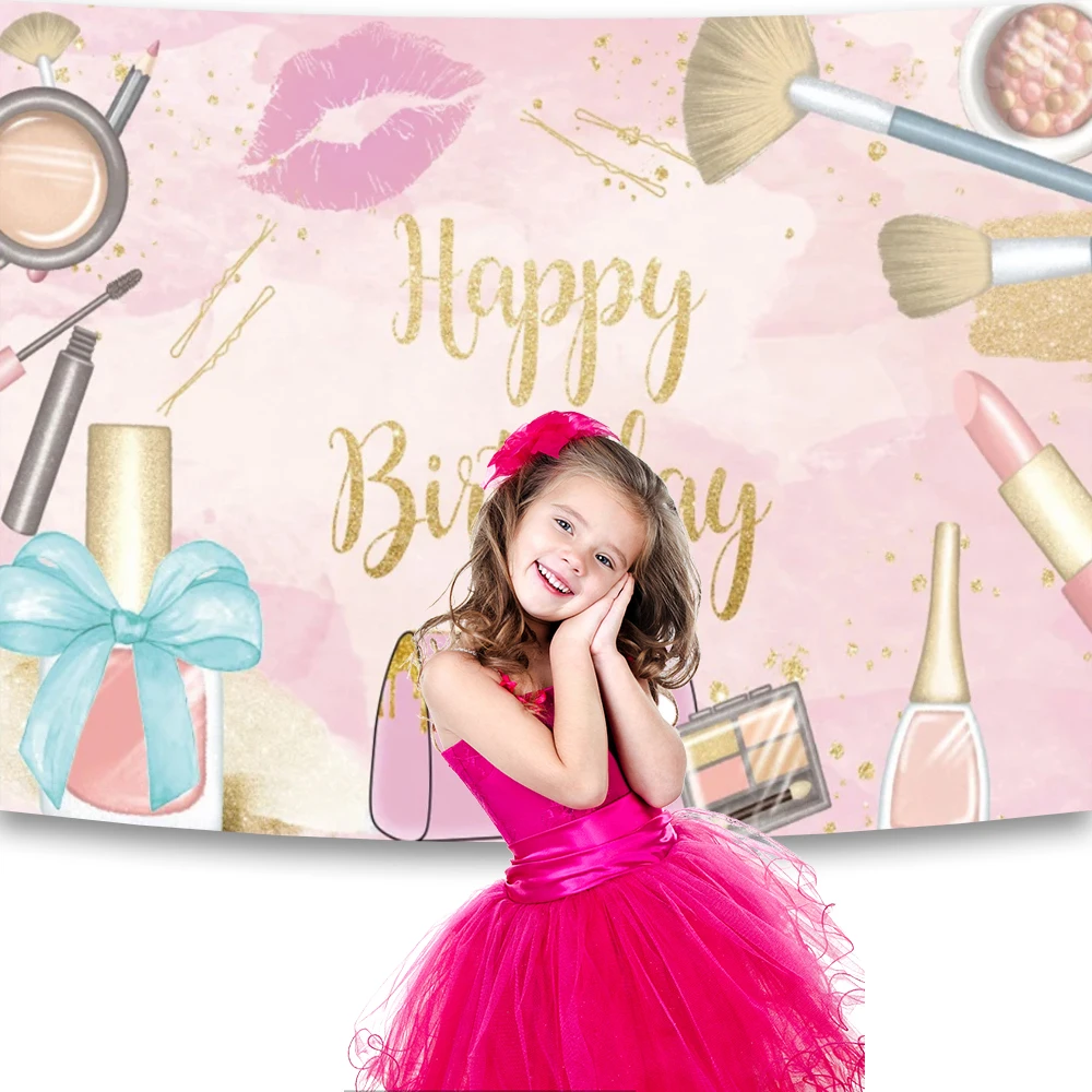 Spa Party Theme Sfondo Trucco Ragazza Sexy Lady Donna Rosa Bellezza Principessa Dolce Festa di compleanno Decorazione Banner Gocce fotografiche