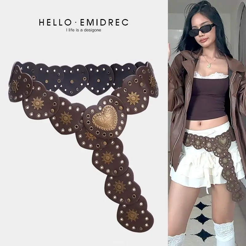 Hershine 1-Piece Women's Vintage Patchwork Belt with Bronze Openwork Buckle, A Bohemian Style Fashion Accessory, Spring, Summer