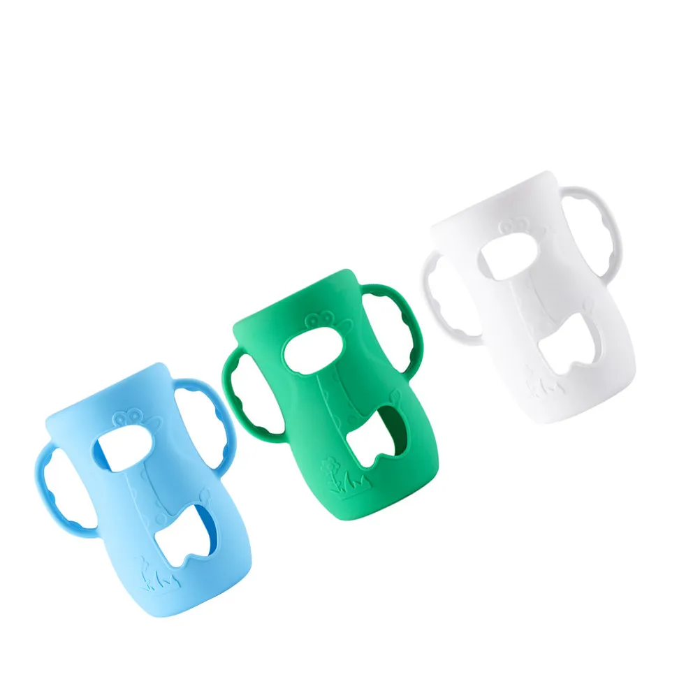 3Pcs Silicone Baby Bottle Sleeves Cute Protective Nursery Covers Anti Breakage Handle Bottle Protectors for Infant Feeding