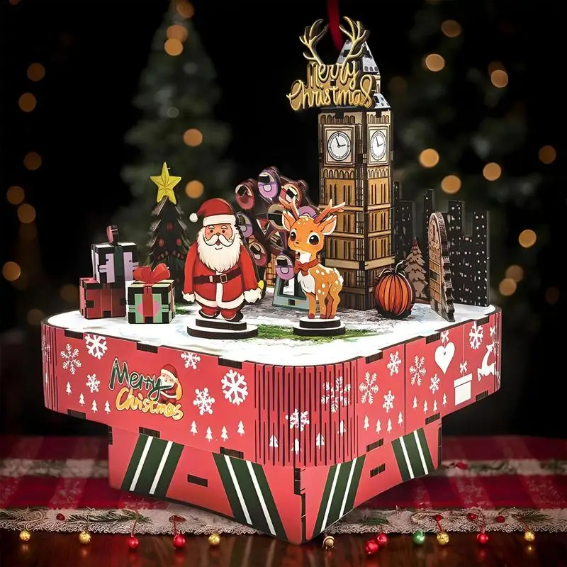 Christmas puzzle music box 3D wooden Christmas castle model assembly building toys for home holiday party decoration