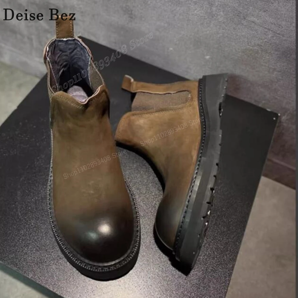 

Khaki Round Toe Ankle Men Boots Oxford Slip-on Anti-slip Fashion Slip-on Classic Keep Warm Men Shoes 2024 Zapatillas Mujers