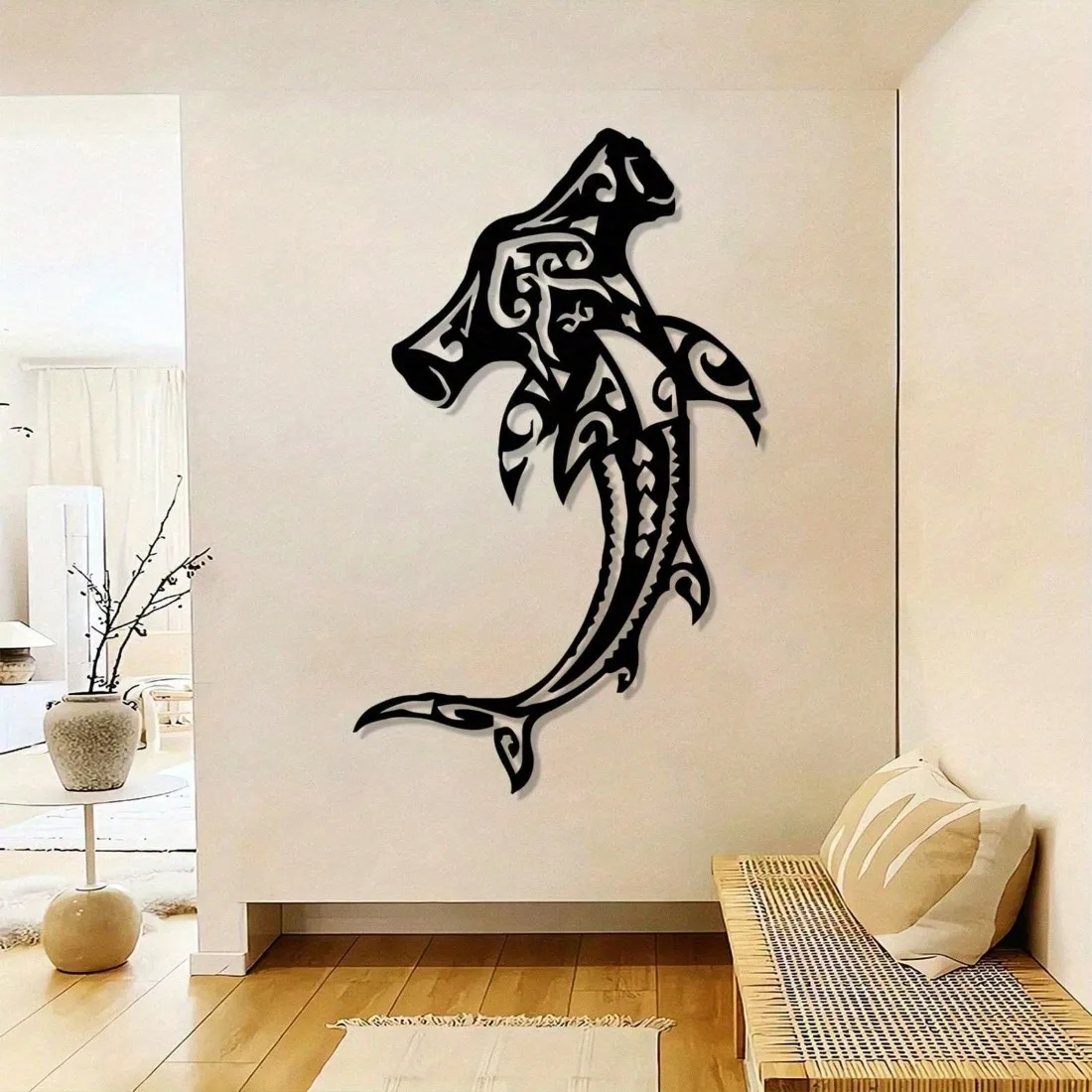 Hammerhead Shark Wall Art Metal Sculpture, Vintage Rustic Iron Decor for Coastal Living Room Gift
