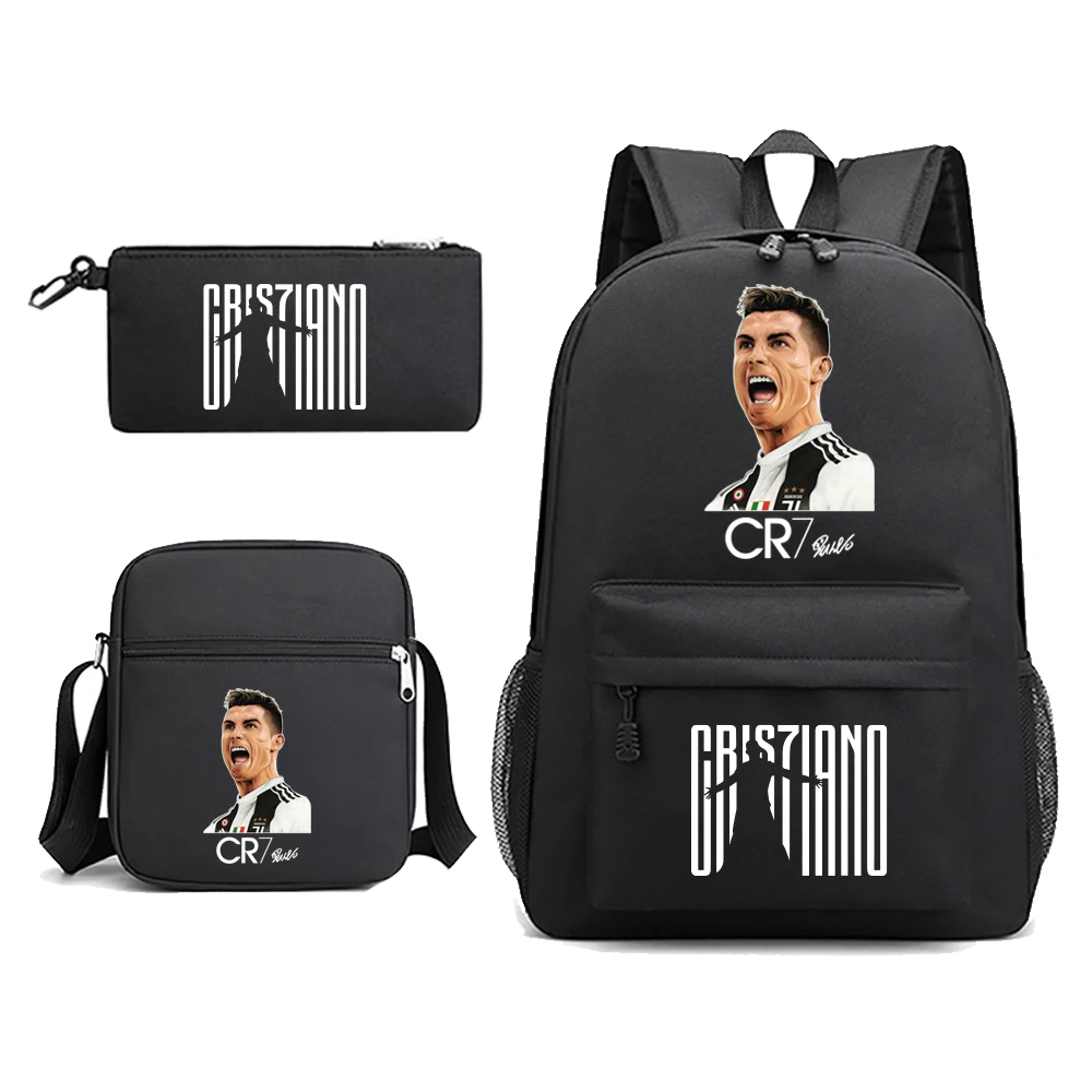 CR7 Ronaldo Print Student Schoolbag Youth Backpack Pencil Case Shoulder Bag 3-Piece Set