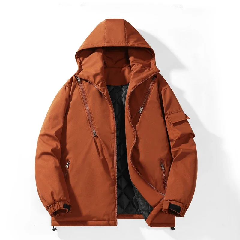

Водонепроницаемая хлопковая мужская одежда с капюшоном, теплая ветрозащитная модная простая свободная мягкая уличная новая однотонная повседневная куртка на молнии, пальто