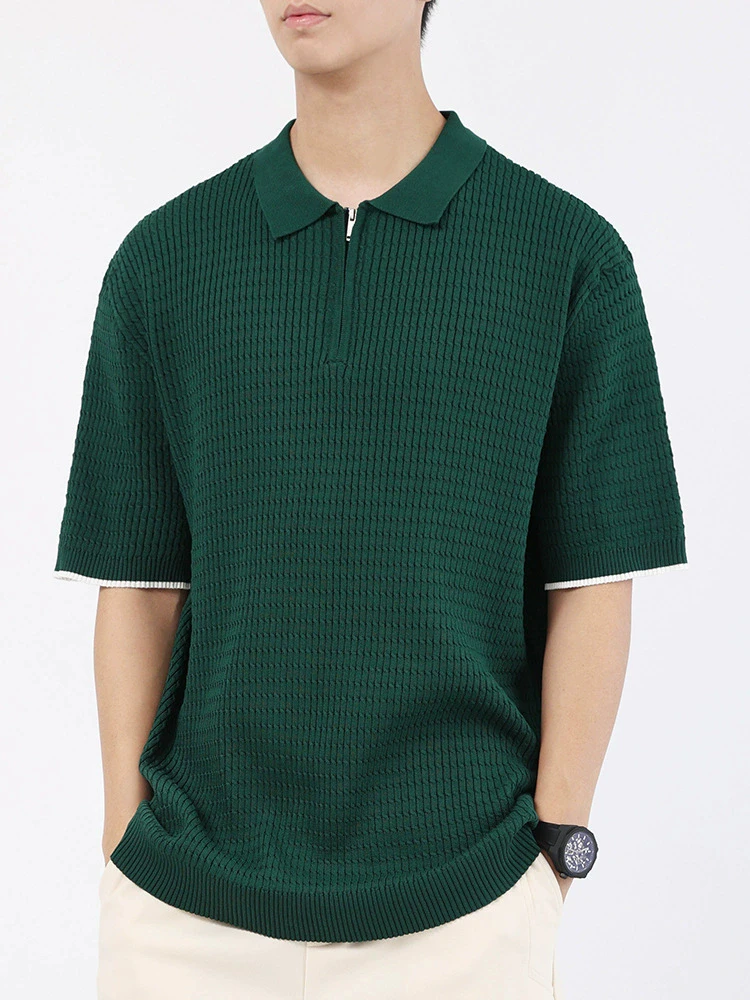 Knitwear Breathable Polo Shirts For Men Metal Zipper Plus Sized Summer Quality Cotton Blends Elastic Loose Fit Camisas De Hombre