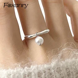 Foxanry Korean Elegant Pearl Pendant Rings for Women Couples New Fashion Simple Geometric Birthday Party Jewelry Gifts Кольцо