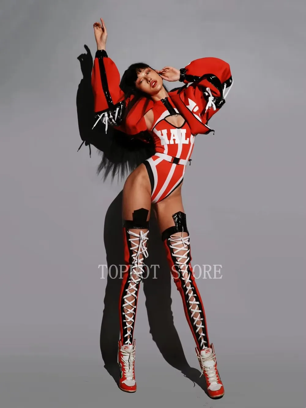 النساء الهيب هوب الجاز ملابس الرقص الأحمر رسالة سترة ارتداءها سحب الملكة زي حفلة الهذيان الزي ملهى ليلي بار عرض المرحلة ارتداء