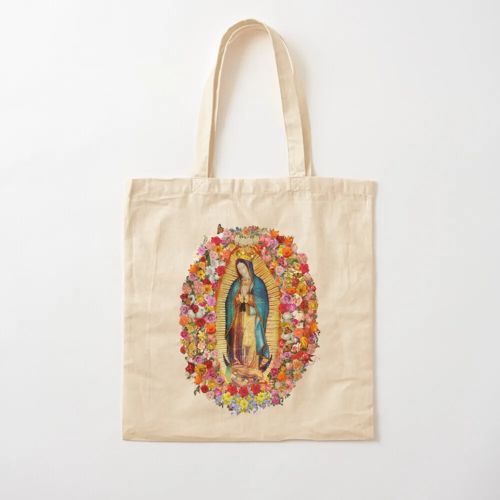 

Our Lady of Guadalupe Mexican Virgin Mary Saint Mexico Catholic Mask Tote Bag Women's shopper custom fabric bag Canvas Tote Bag