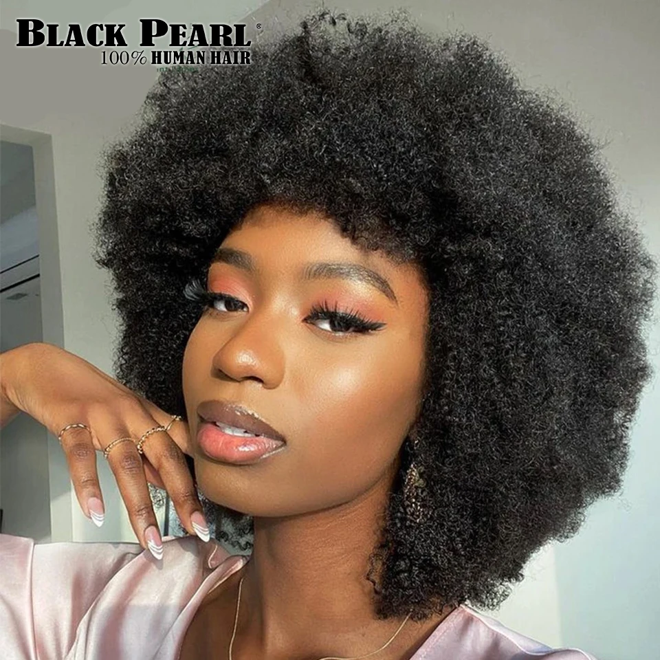 Perruque Bob Brésilienne Naturelle Remy Crépue et Bouclée, Cheveux Courts Afro avec Frange Optique, pour Femme Africaine