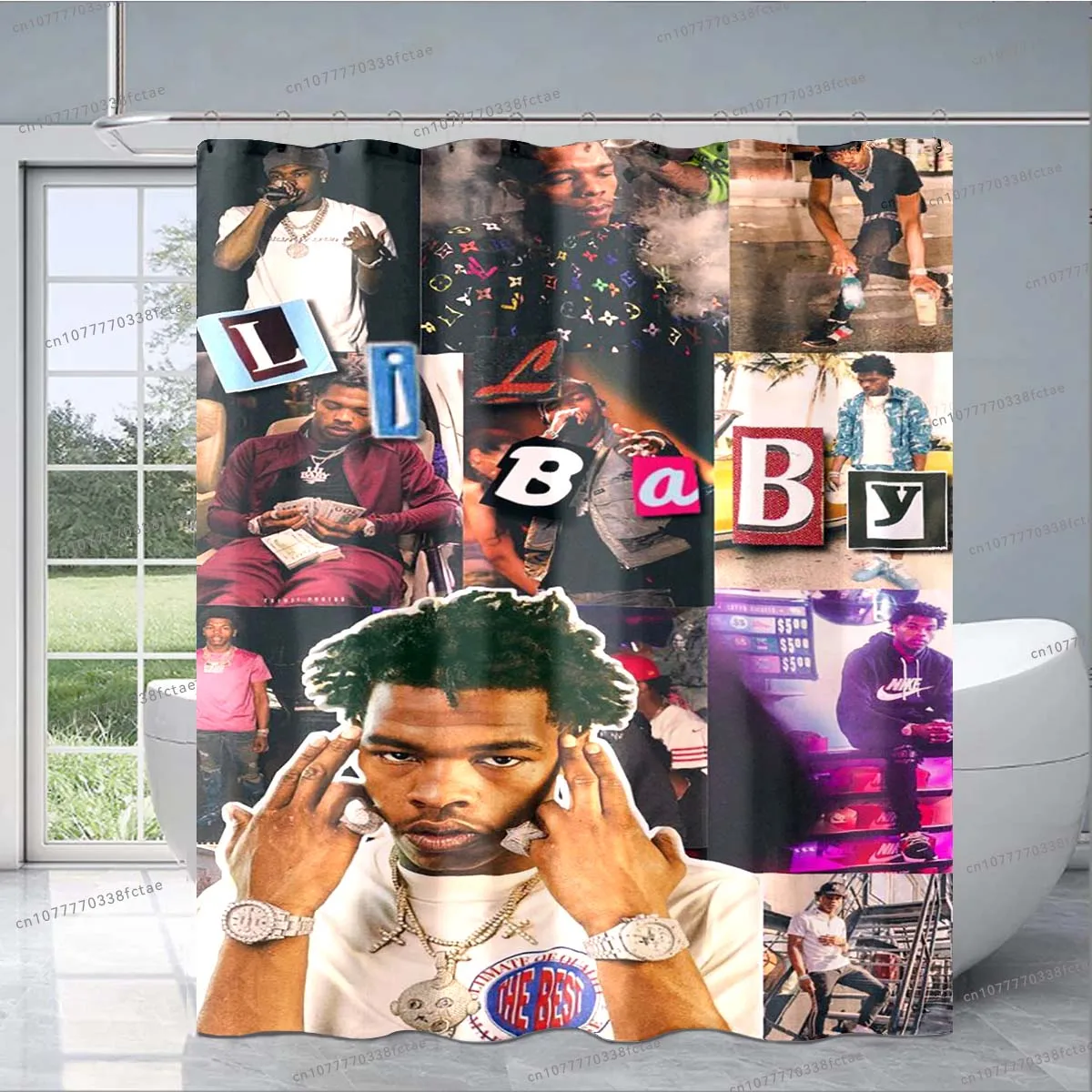 Hip -hop Singer Lil Baby Shower Curtain Rapper Collage Pattern Shower Curtain Bathroom Fashion Decoration Shower Curtain Gift