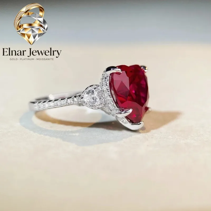 

Elnar Jewelry Luxury Solid Platinum PT950 Pigeon Red Love Ring Women's 2 karat Moissanite Diamond Ring