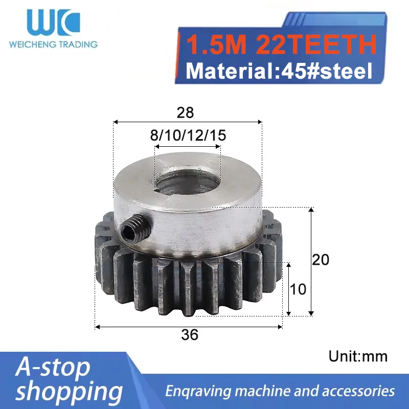

1PC Gear Pinion 1.5Mod 22T Right Teeth 45# Steel Positive Gear Gears Rack Transmission For Track Rail Engrave Machine