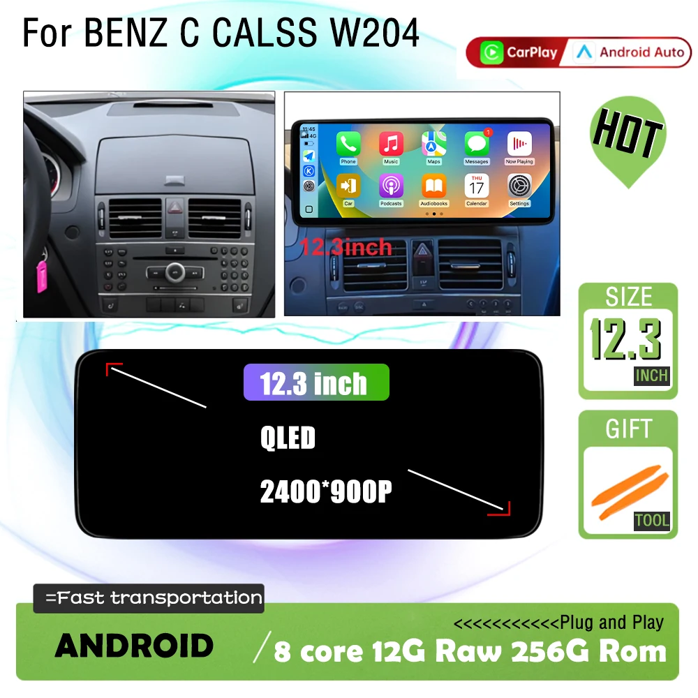 

Android System for Benz W204 C Class 2007 - 2010 Video Player Carplay Car Multimedia 2.5D Screen WiFi GPS Navi 4G BT Auto Tools