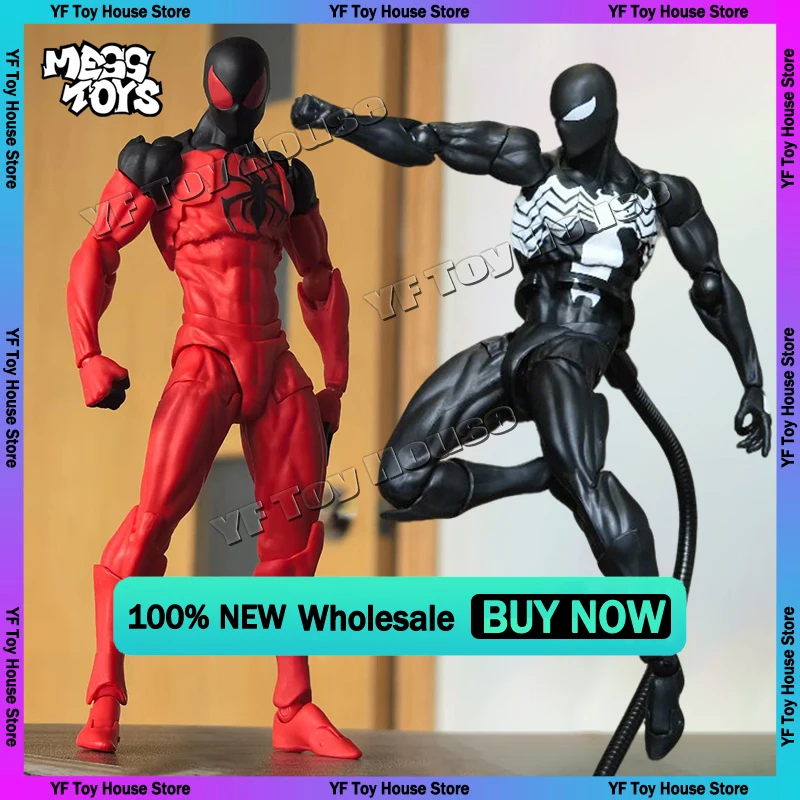 

In Stock Mess Toys Spider Figure Black Suit Neighbor Symbiote Scarlet Spider Kaine Parker Black Red Spider Action Figure Toys