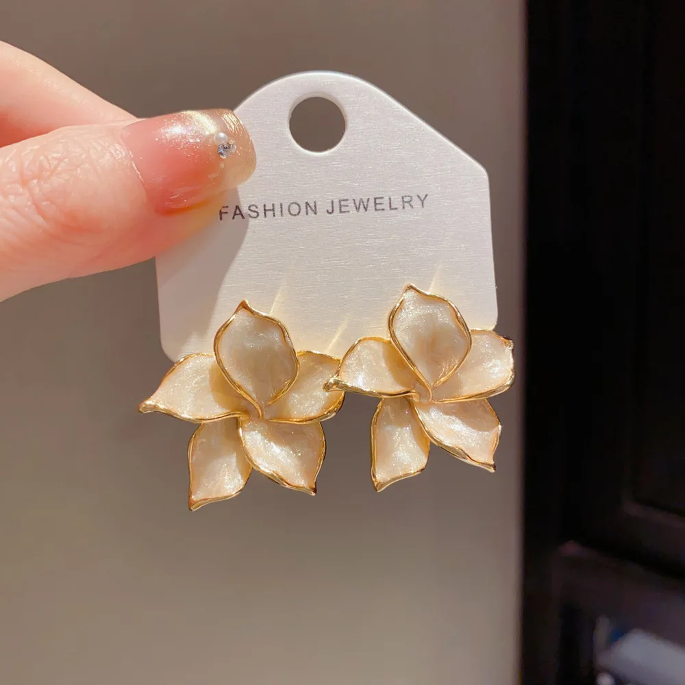 

Vintage 925 Silver Needle Oil Dripping Exaggeration Flower Stud Earrings For Women Party 14k Gold Plated Exquisite Jewelry