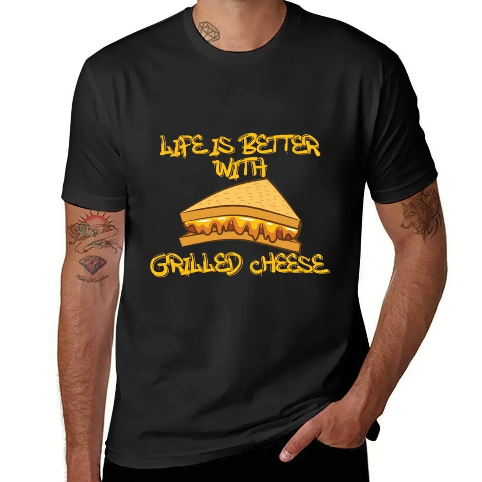 life is better with grilled cheese T-Shirt man clothes oversized graphic tee man t shirt plain cotton t shirt men