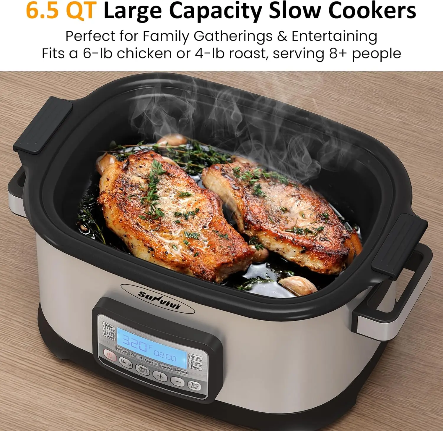 6.5-Quart Programmable Multi-Cooker, 11-in-1 Slow Cooker and Roaster Oven with Digital Timer, Temperature Control, Keep Warm, Re