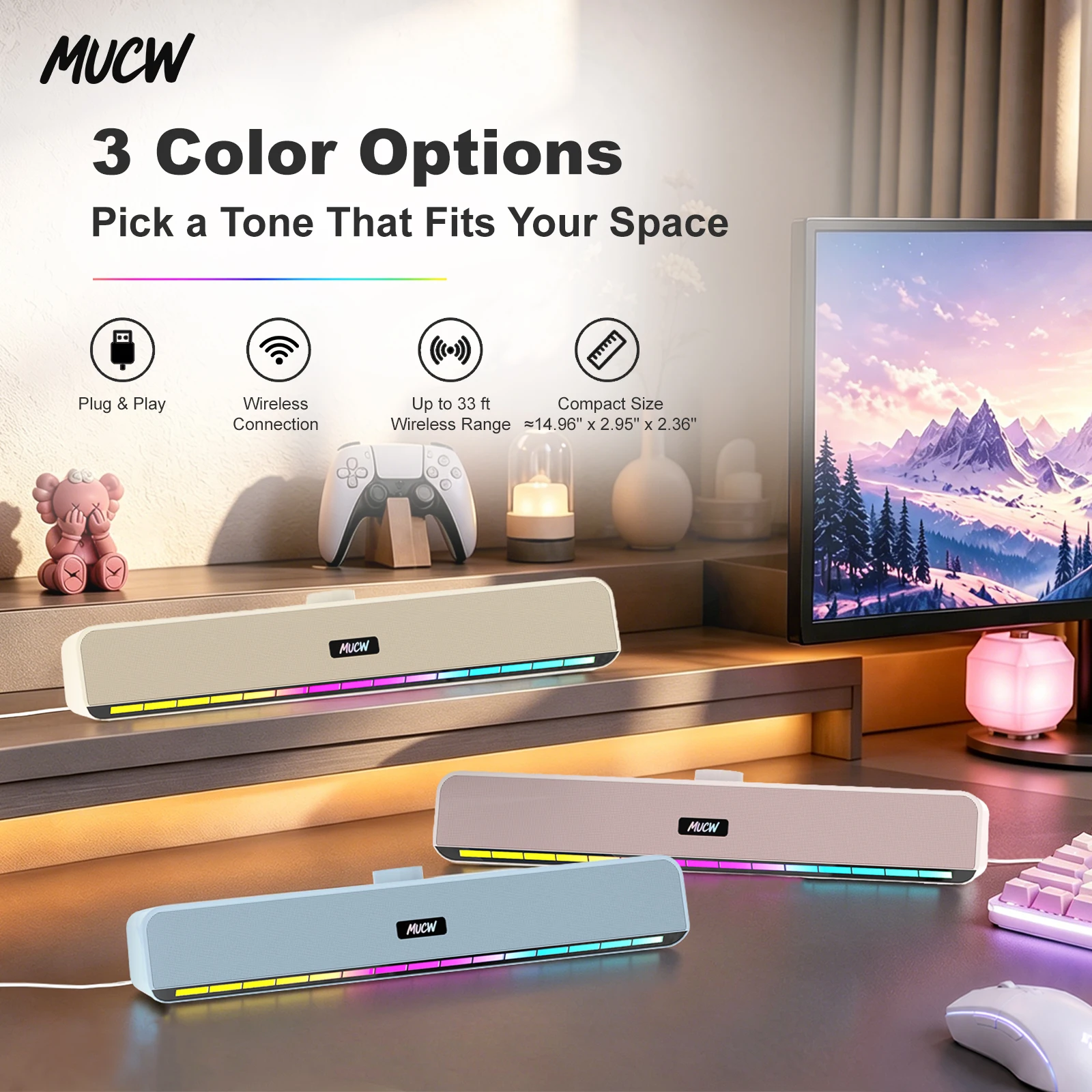 Rgb Computer Soundbar For Pc - MUCW MU‑C10 PC-Soundbar-Lautsprecher, USB-betrieben, Bluetooth 5.3,
