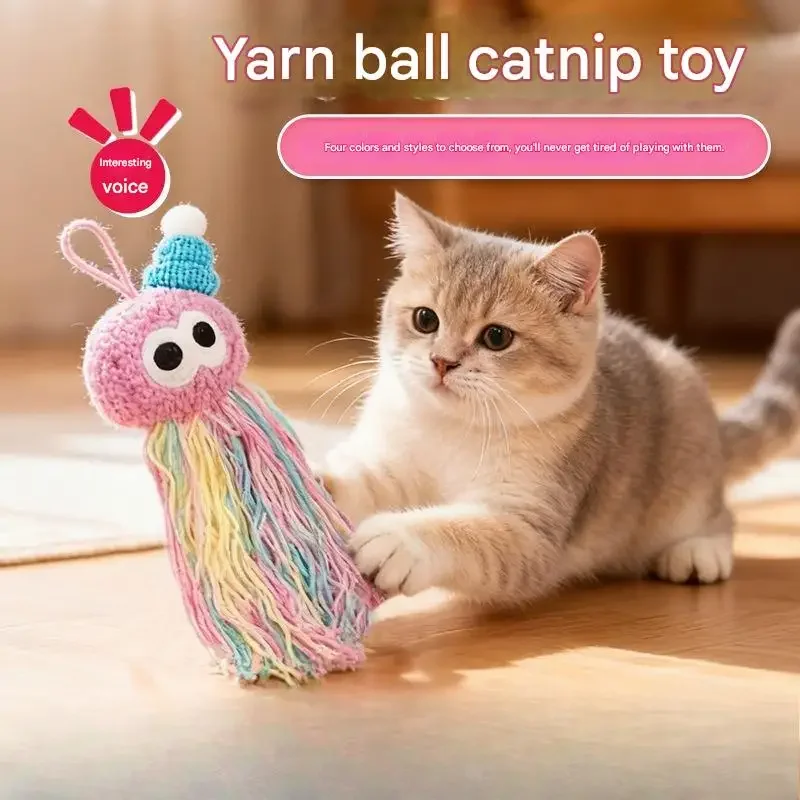 2 Stück Katzenminze-Garnball-Spielzeug mit Geräusch, bissfeste Oktopusform für die Unterhaltung von Katzen – 4 Farben