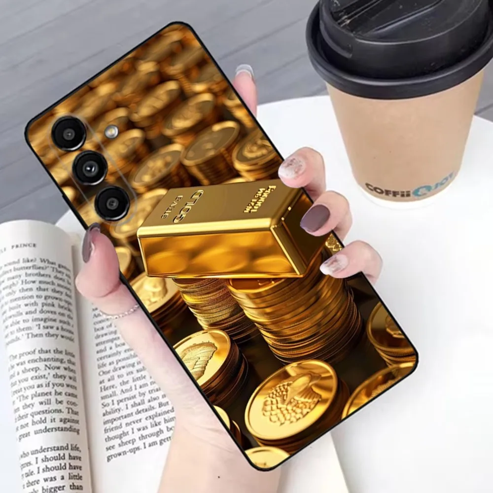 Money Gold Cash Art Design  Phone Case For Samsung S24,23,22,30,21,10,9,Ultra,Plus,Lite,FE,Soft Silicone Black Cover