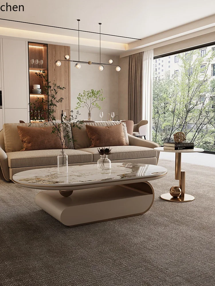 

W5.19 light luxury rock slab coffee table, modern high-end oval combination high-end minimalist coffee table new model