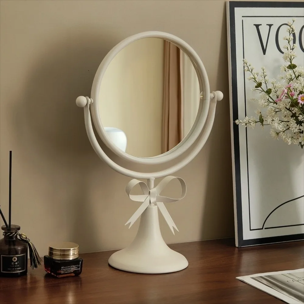 

Makeup Tool 360° Rotatable Makeup Mirror Oval Iron Frame Bow Vanity Mirror Home Decoration Simple Desktop Stand Mirror TableTop