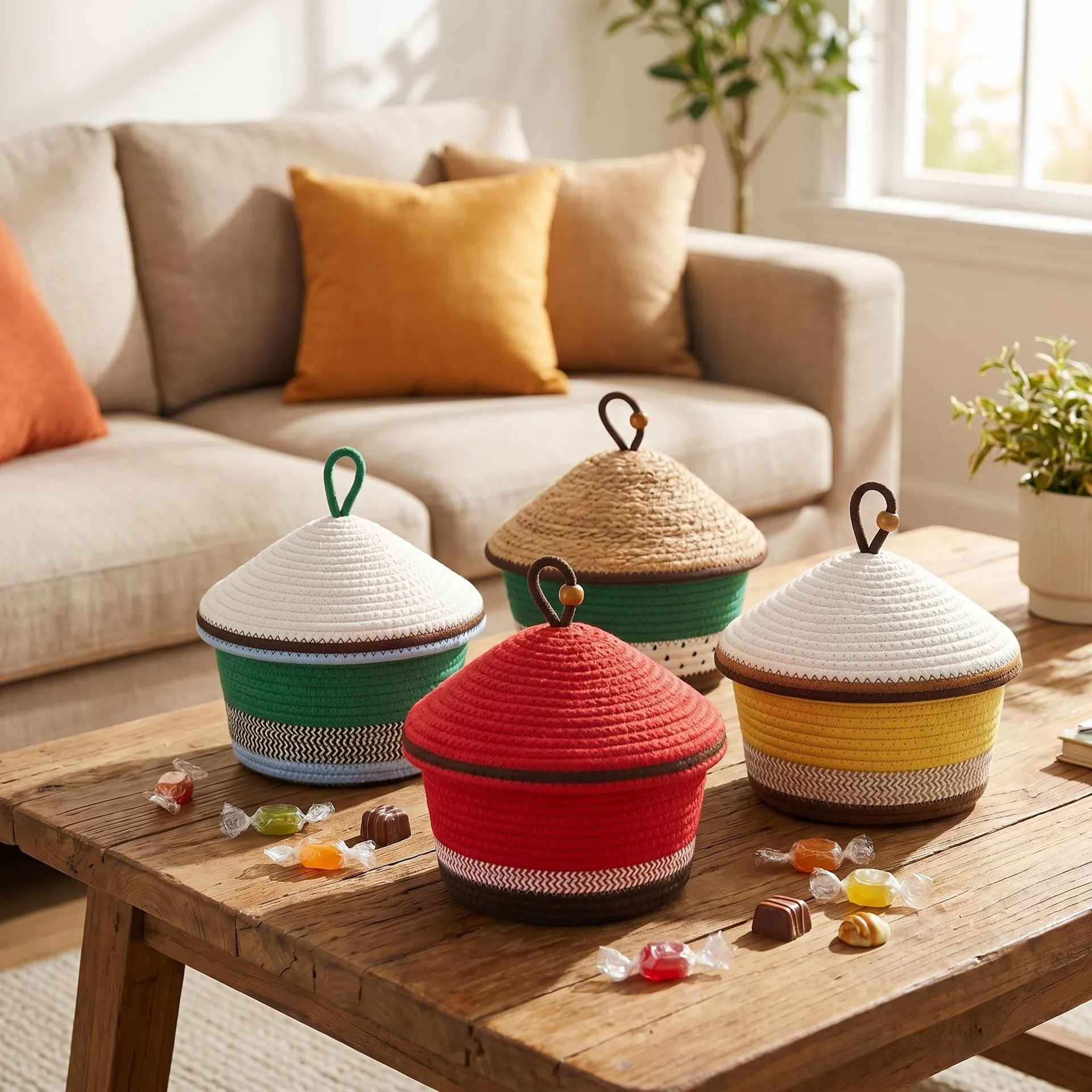 DSA cotton rope woven storage basket with lid desktop finishing basket entrance sundries storage basket straw woven storage