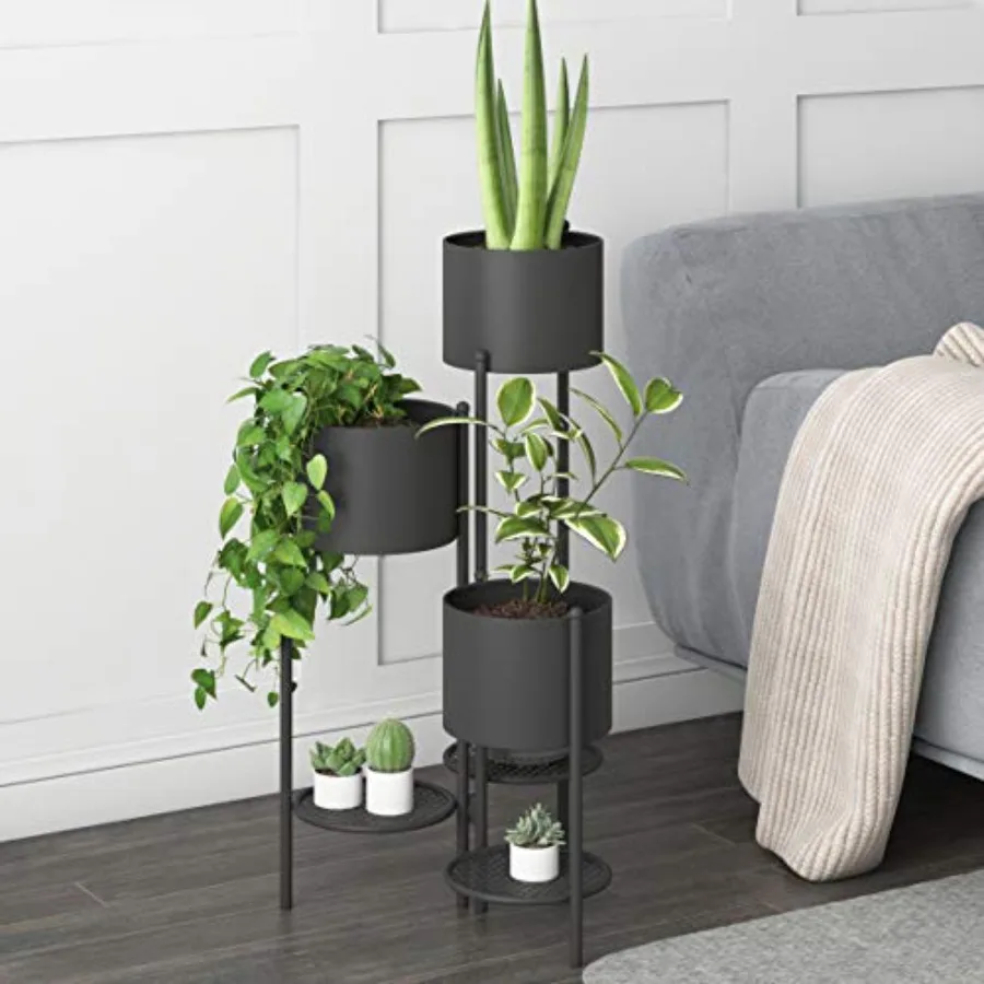 

Metal Plant Stand for Indoor Outdoor Use, Black 6-Tier Foldable Display Rack with 6 Potted Plant Holders, Decorative Shelf for