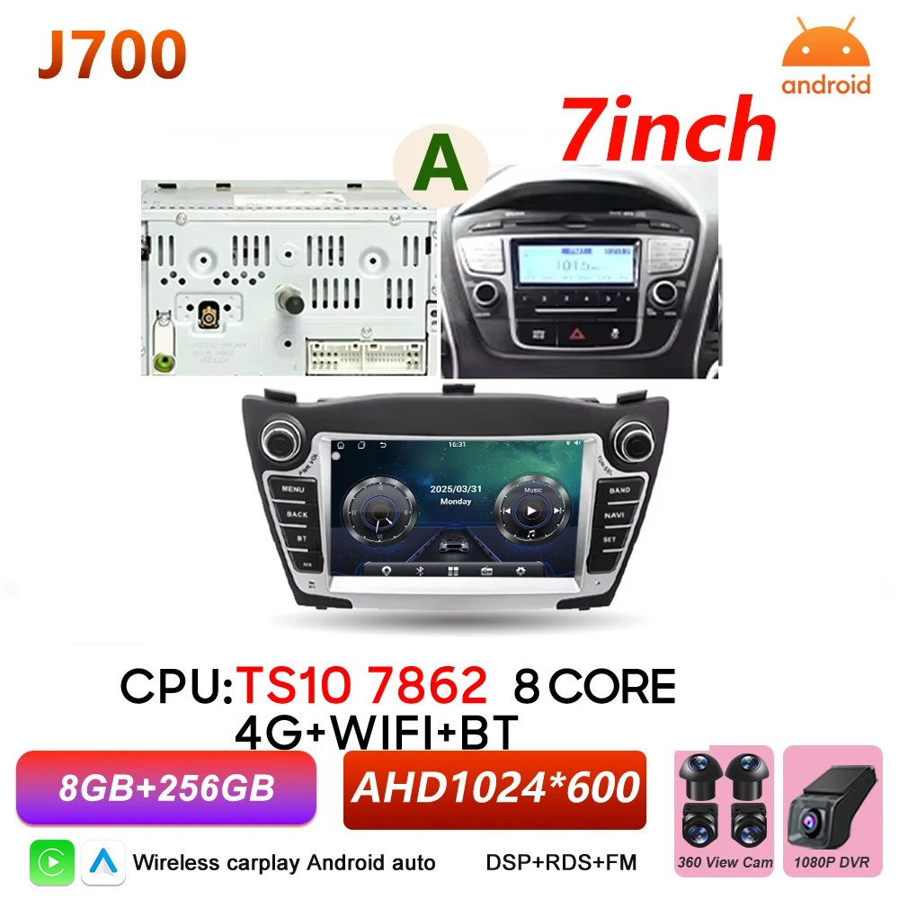 Android Auto autoradio voor Hyundai IX35 Tucson 2 LM 2009 - 2015 Carplay multimediaspeler autoradio BT Wifi 5G touchscreen DSP