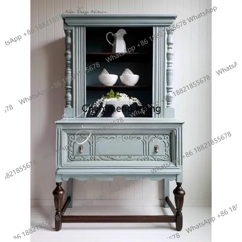 

French American Style Solid Wood Carved Vintage Wine Cabinet French Antique Sideboard Storage Cabinet High-end Furniture