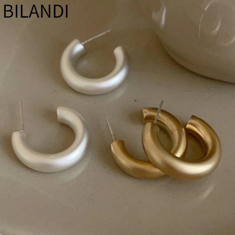 Bilandi Modern Jewelry 925 Silver Needle Matte Gold Color Earrings Simply Design Hot Sale Small Hoop Earrings For Women Girl