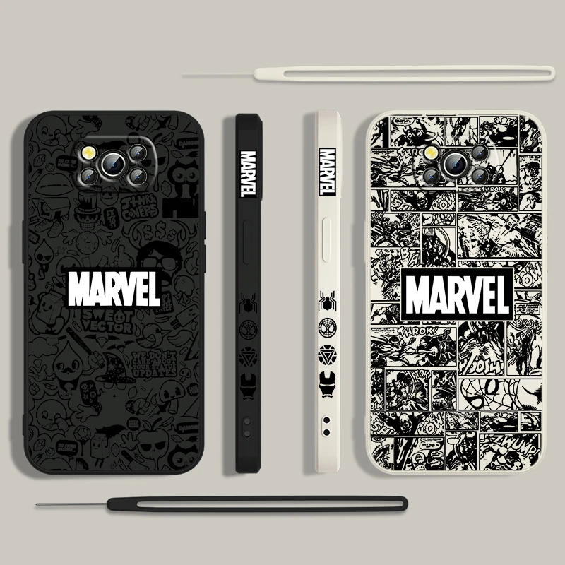 Marvel Avengers Comics For Xiaomi Poco Cover For X4 X3 F4 NFC M6 M5 M4 M3 GT S Pro 4G 5G Liquid Left Rope Phone Case