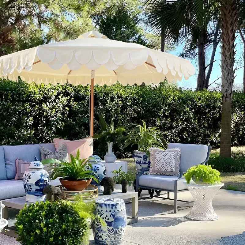 

Outdoor Parasol Beach Leisure Market Grass Wedding Double Wave Design Creative Aluminum Alloy Central Pillar