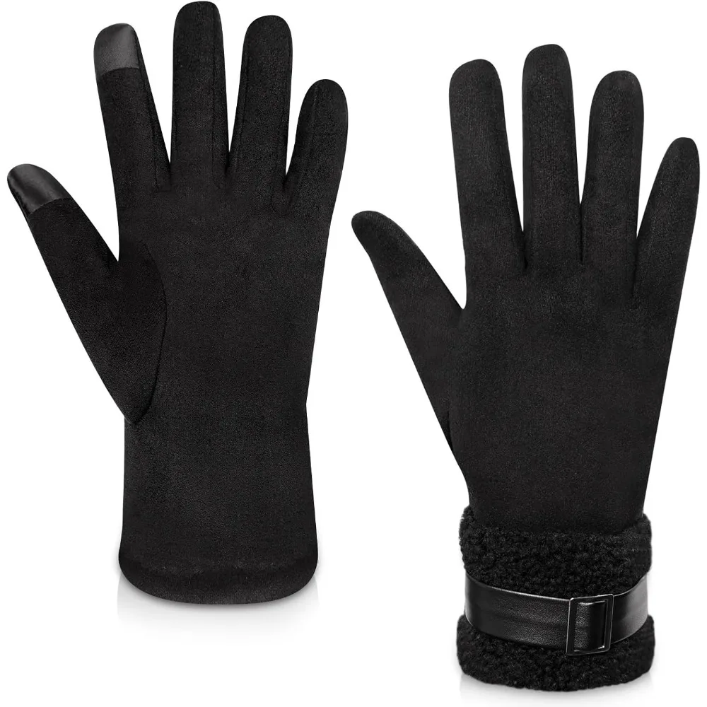 

Перчатки для женщин в холодную погоду, зимние перчатки с сенсорным экраном для женщин на флисовой подкладке, женские ветрозащитные замшевые кожаные перчатки