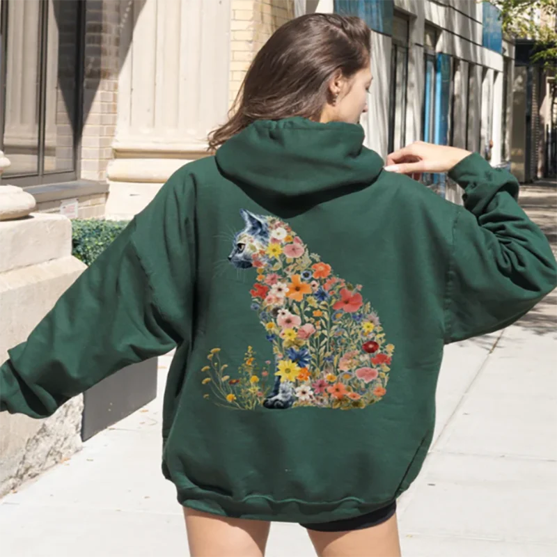 

Толстовка с цветочным котом Cottage Core Cat Lover, свитер для мамы, прессованная толстовка с цветочным принтом Catlovers, толстовка с котом для женщин, уличная одежда