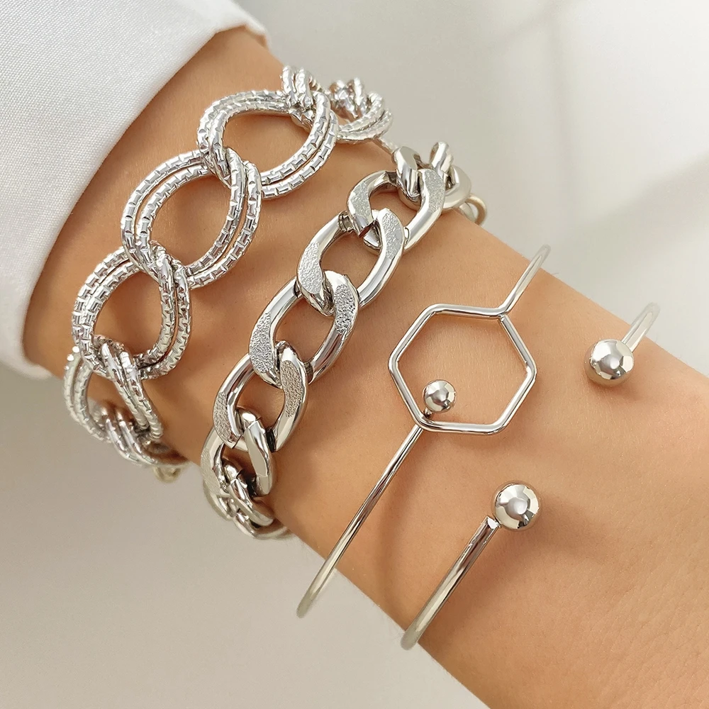 IPARAM PUNK-Bracelet cubain en argent pour hommes et femmes, ensemble de bracelets à double couche, bijoux fantaisie Hippop, cadeaux