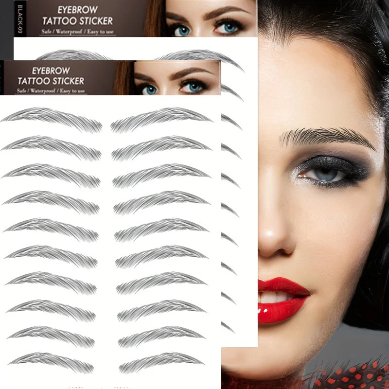 Black Eyebrows Makeup Tattoos False Women Sticker Water-based Hair-liked Long Lasting Waterproof Stickers for Brow Shaping
