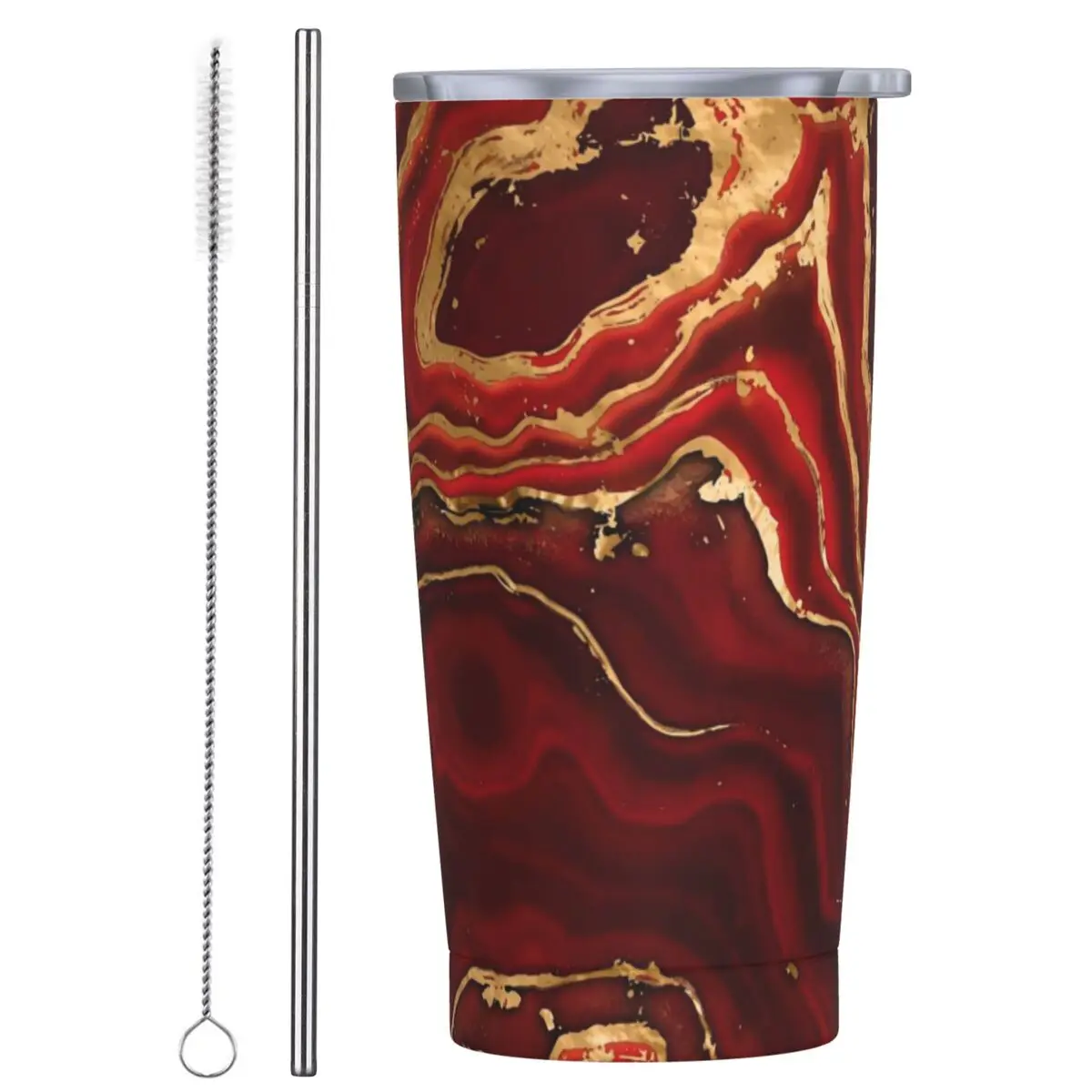 

Stainless Steel Tumbler Marble Abstract Car Mugs Red and Gold Liquid Camping Hot Drinks Water Bottle Keep Heat Thermal Cups